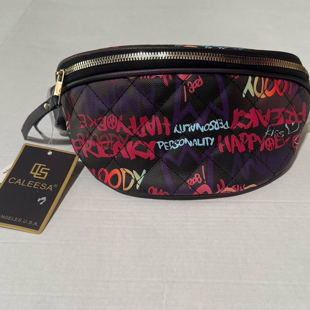 NWT Caleesa Graffiti Print Belt Bag - Funny and Trendy Crossbody Waist Belt Bag